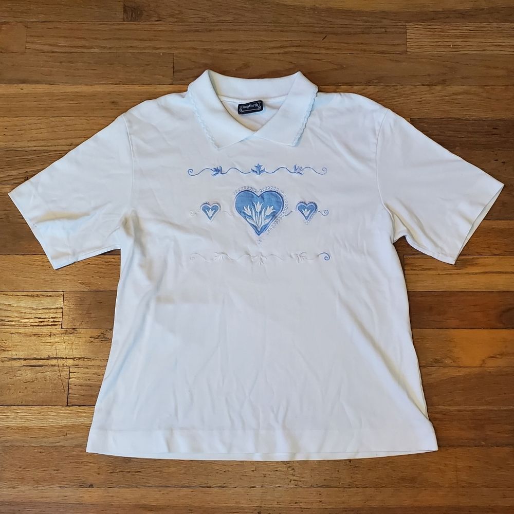 Vintage Bonworth Grandma Cottage Hearts And Floral Short Sleeve Polo Shirt